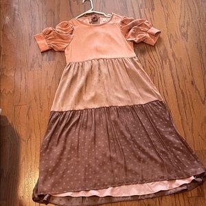 CROSBY by Mollie Burch Pink and Brown Tiered women’s Dress